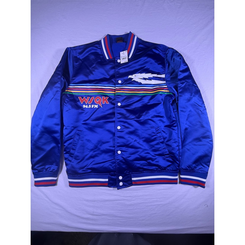 Netflix Stranger Things Bomber Jacket Medium Blue NEW WSQK 94.5 FM Satin Varsity